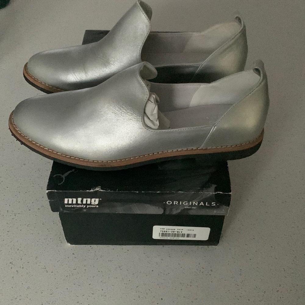 MTNG silver otilia slip on shoes. size 39.